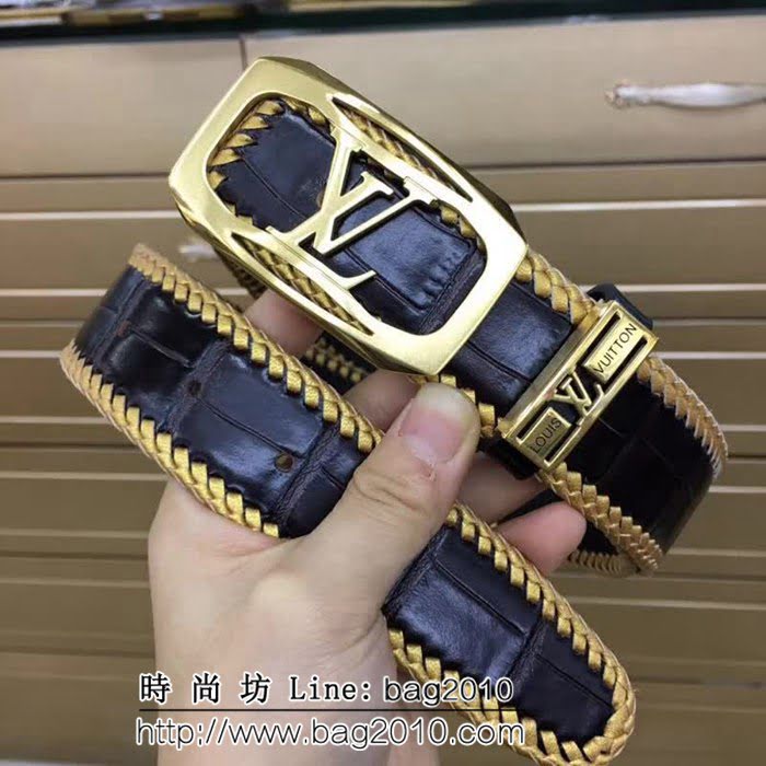 路易威登LV Louis Vuitton 手工編織鱷魚紋牛皮 海外專櫃新款 高端男士皮帶 LHG1144